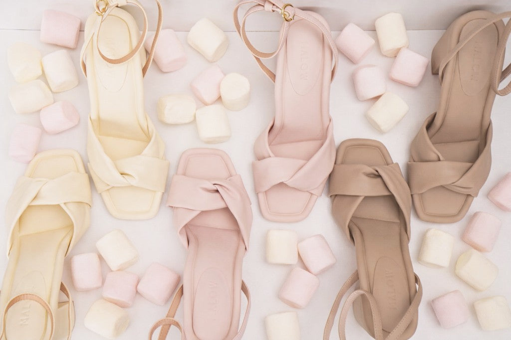 MALOW London heels in cream, pink and taupe